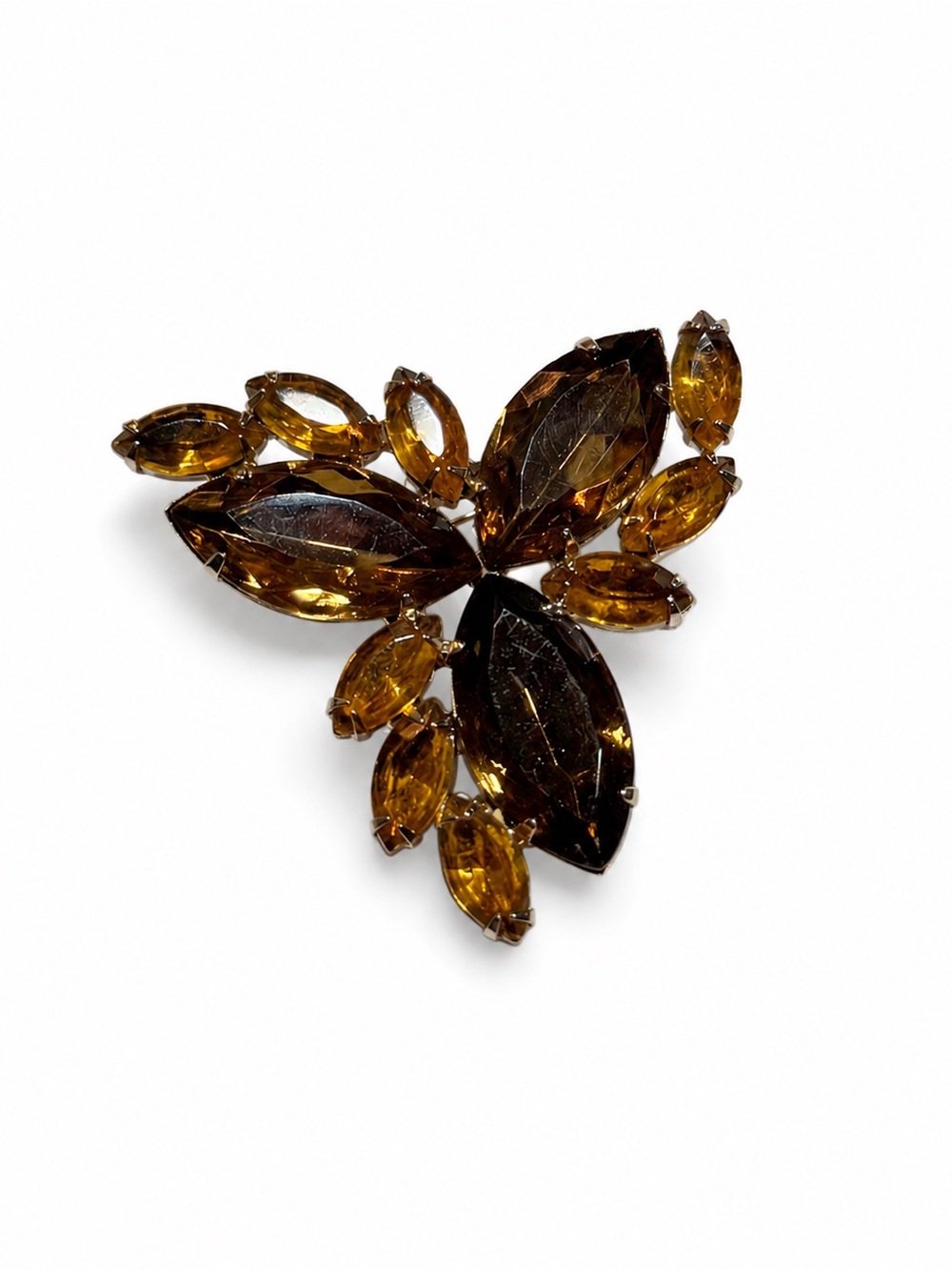 Vintage Style Amber Brown Rhinestone Statement Brooch Pin